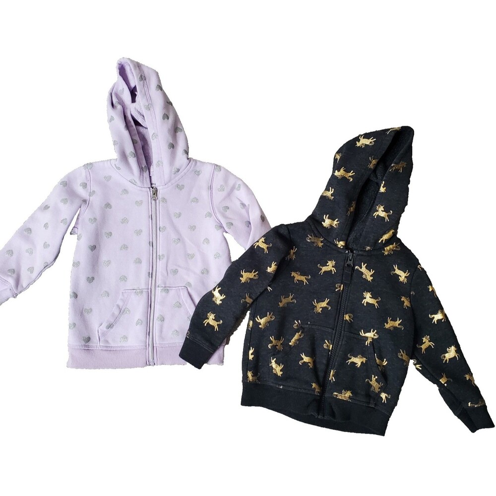 Girls Hooded Full Zip Basic Fleece Jacket Bundle of 2 Infant Toddler Size 18M
